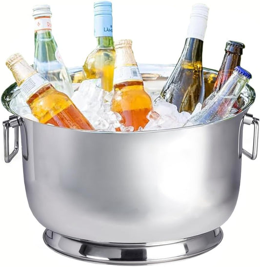 Sol Living Insulated Beverage Tub Large Ice Bucket with Handles Double Wall Stainless Steel Ice Bucket and Cooler for Wine, Drinks, Bar, Party, and Gift Beverage Cooler for Indoor and Outdoor Parties