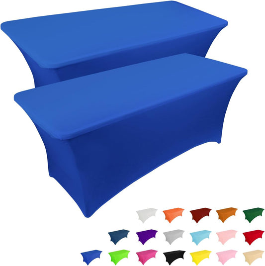 IVAPUPU 2 Pack 8FT Table Cloth for Rectangular Fitted Events Stretch Royal Blue Table Covers Washable Cover Spandex Tablecloth Protector for Party, Wedding, Cocktail, Banquet, Festival