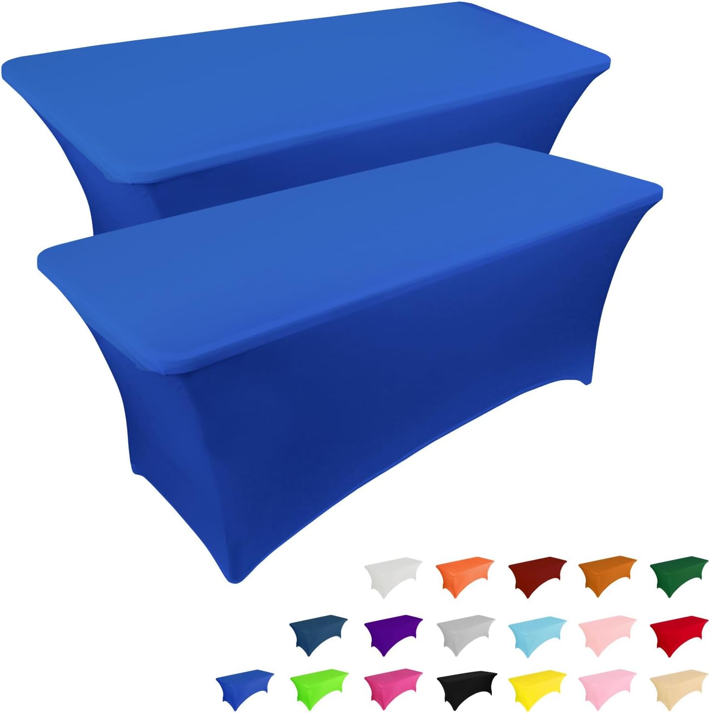 IVAPUPU 2 Pack 4FT Table Cloth for Rectangular Fitted Events Stretch Royal Blue Table Covers Washable Cover Spandex Tablecloth Protector for Party, Wedding, Cocktail, Banquet, Festival