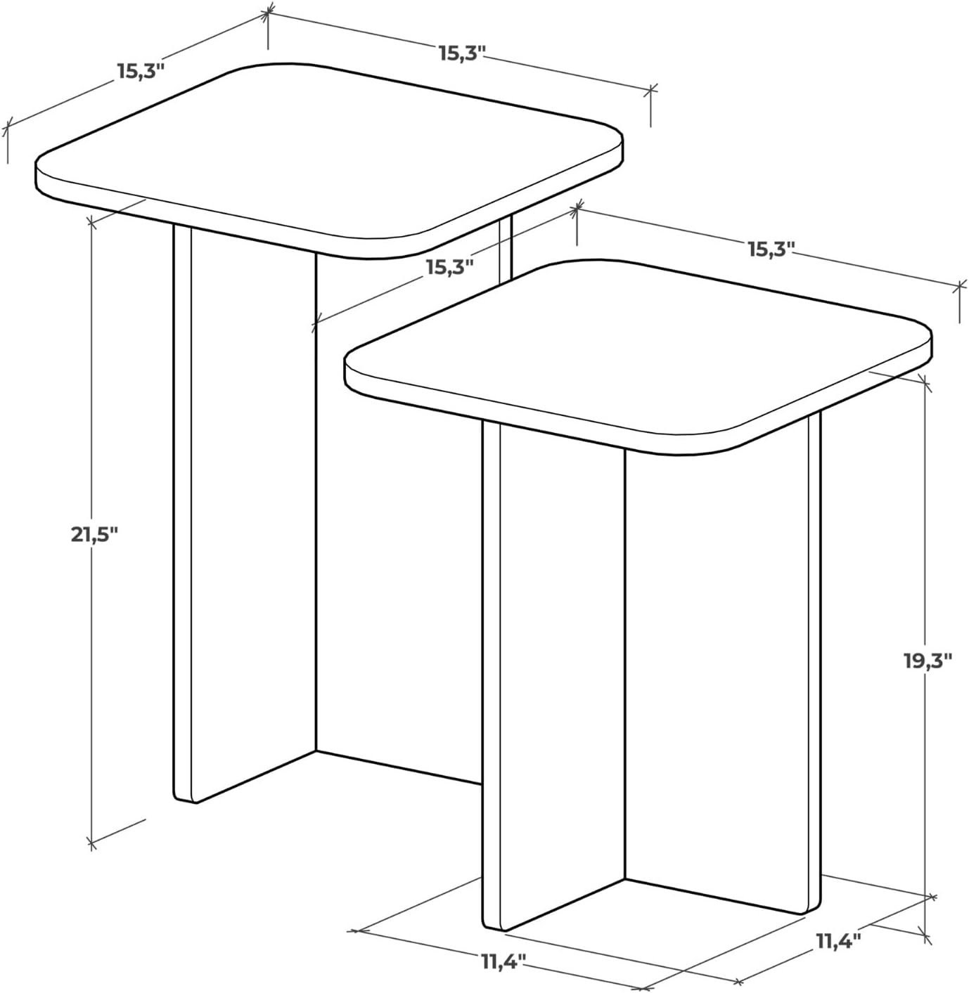 Travertine Efect Square Nesting Table Set of 2 Modern Coffee Table Small Side Table End Table for Living Room