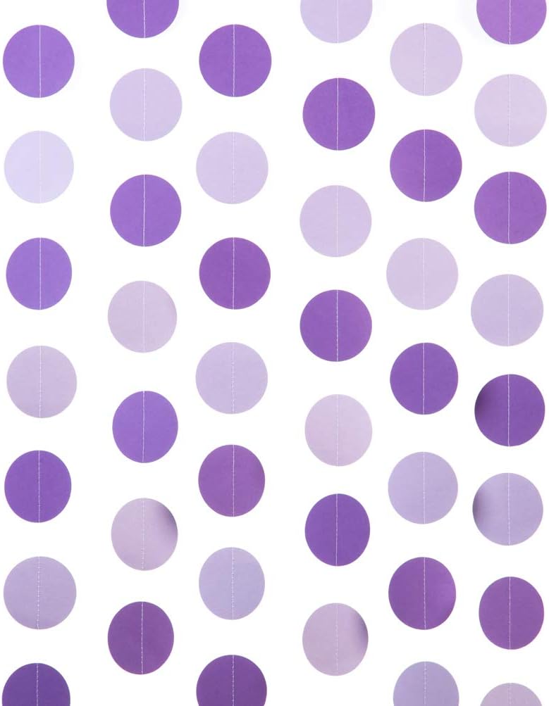 Purple Lavender Paper Garland Circle Dots Party Garland Streamer Backdrop Hanging Decorations, 2.5" in Diameter, 20 Feet in Total