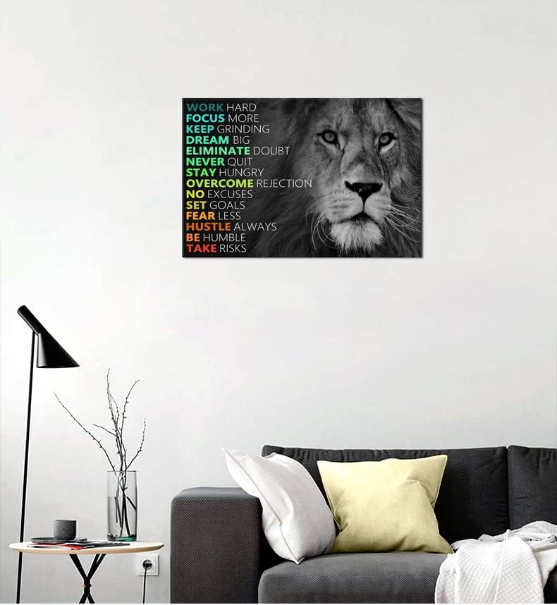 Motivational Poster Animal Inspirational Canvas Wall Art Lion Inspiring Canvas Prints Artwork for Office Living Room Modern Home Decor Painting Stretched and Framed Ready to Hang [18''Wx 12''H]