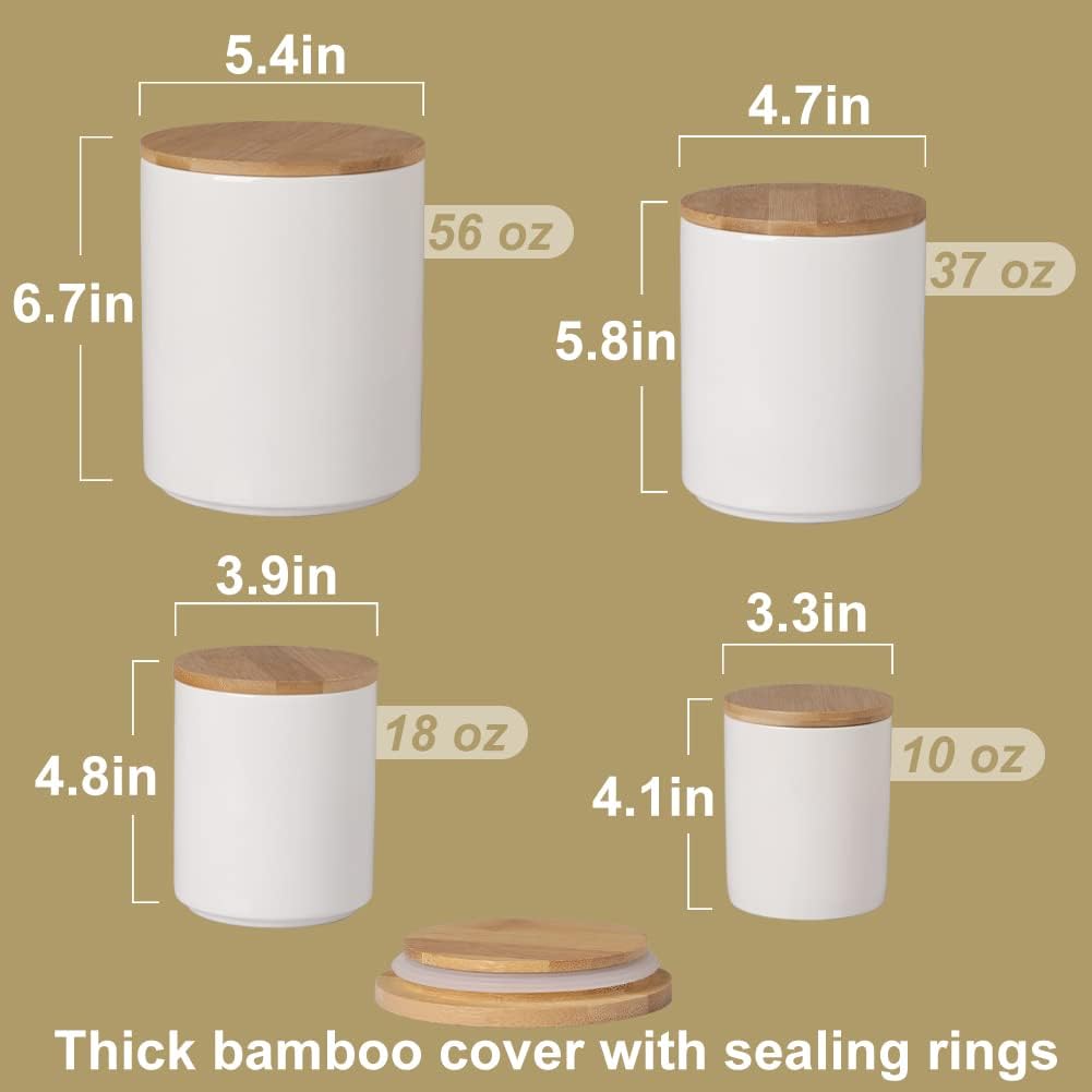 Sweejar Kitchen Canisters Ceramic Food Storage Jar Set, Stackable Containers with Airtight Seal Bamboo Lid for Serving Ground Coffee, Tea,Grains, Herbs,Sugar, Salt and More - Pack of 4（Turquoise）