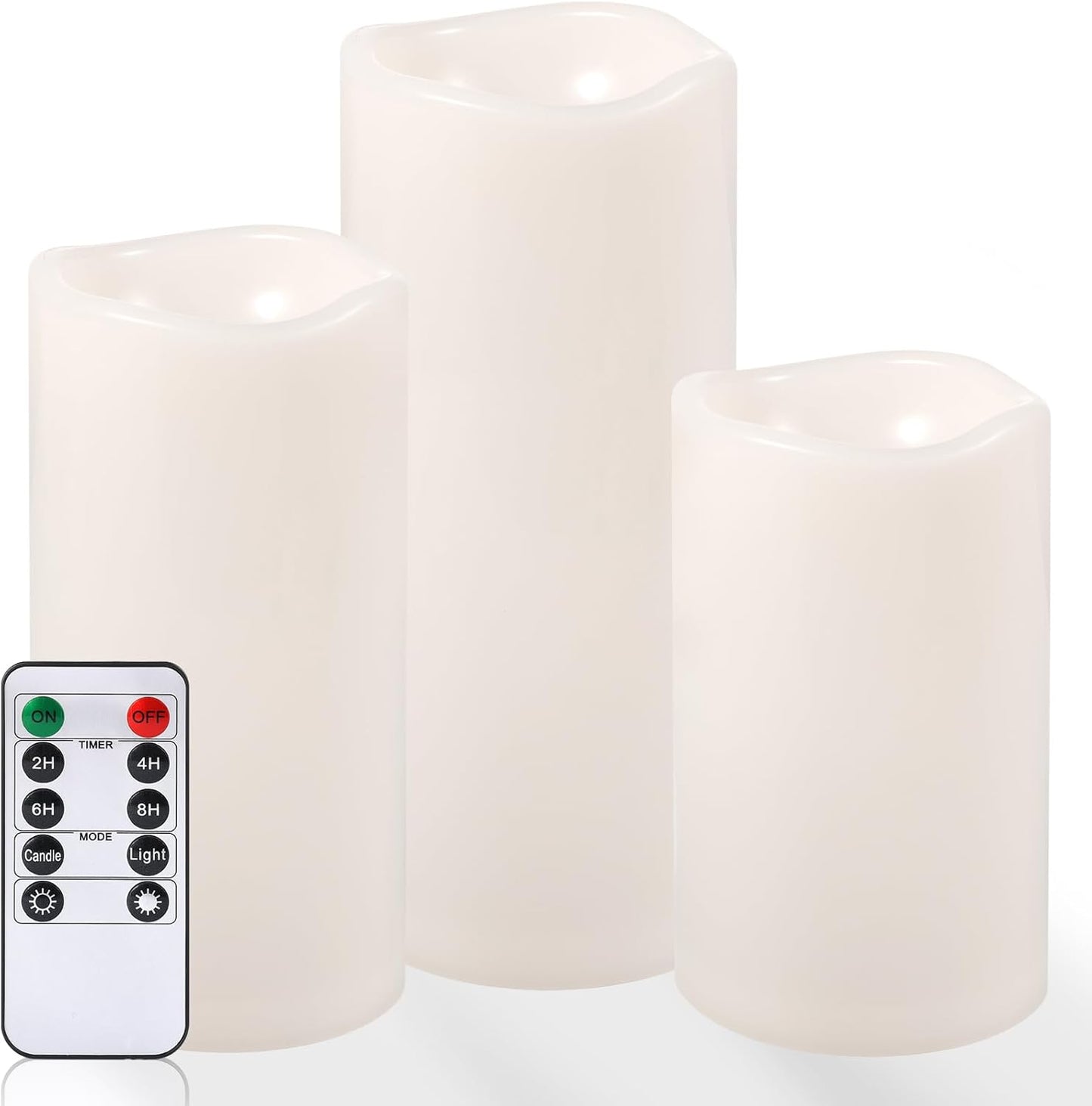 NURADA Large Outdoor Flameless Candles 6" 8" 10" x 5" - Waterproof LED Pillar Flickering Candle Battery Operated with Timer Remote for Patio Porch Lanterns - Ivory White Set of 3