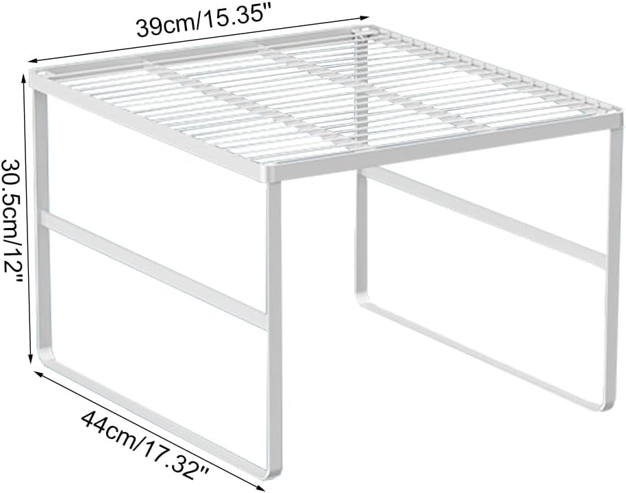 Kitchen Cabinet Storage Shelf Stackable Wire Spice Rack Organizer Heavy Duty Space Saver for Bathroom Bedroom Closet Laundry Room Office Countertop - White, Pack 1