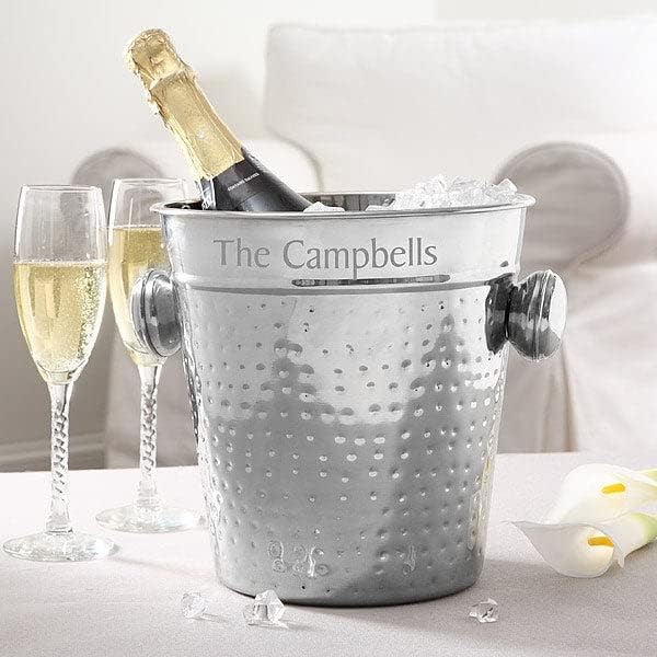 Personalization Universe Hampton Collection Custom Engraved Wine Chiller and Ice Bucket - Stainless Steel Ice Tub, Hand-Hammered Detail, Rolled Edges, Perfect for Wine, Champagne, and Beverage Cooling