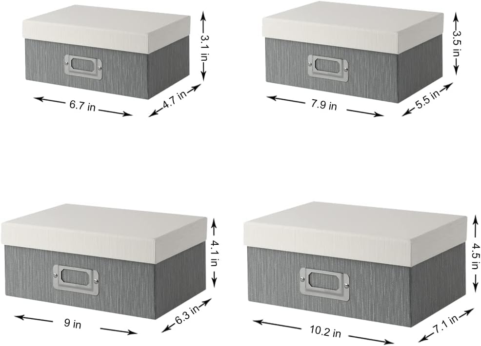 Briful Photo Boxes with Lids - 4 in 1 Set Waterproof Storage Boxes with Handles for Clothes, Shoes, Office, Cosmetic, Books