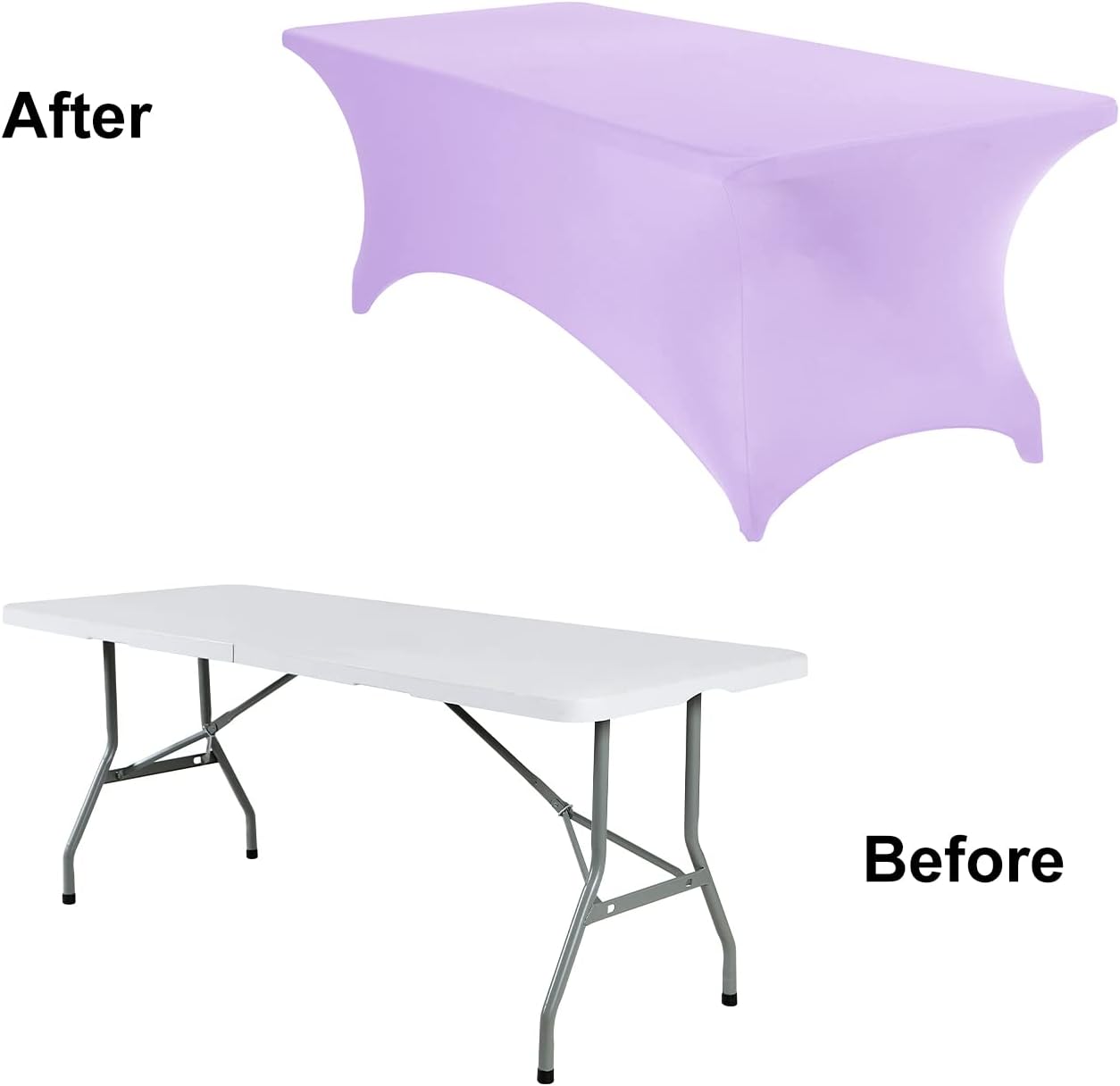2Pack Spandex Waterproof Table Covers 8ft，Spandex 8ft Waterproof Table Cover for Party,Wedding, Banquet, and Events(Lavender)