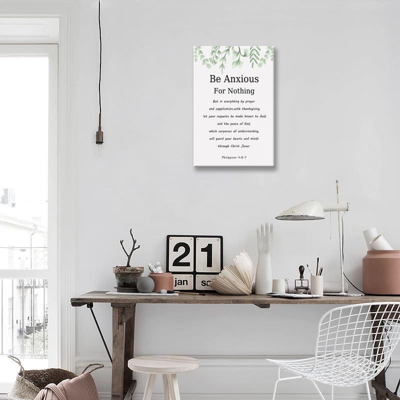 Motivational Canvas Wall Art Be Anxious for Nothing Inspirational Christian Philippians 4:6-7 Inspiring Positive Poster Quotes Artwork Picture Print Framed Home Office Wall Decor[12" W X 18" H]