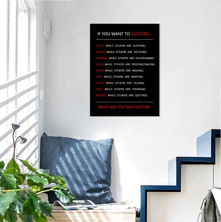 If You Want to Succeed Inspirational Canvas Wall Art for Office Motivational Painting Positive Entrepreneur Quotes Poster Pictures Print Wall Decor Artwork for Living Room Framed [18''Wx 24''H]