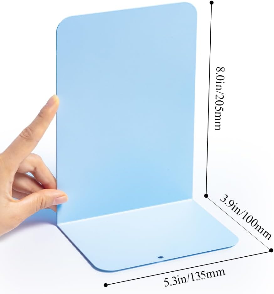 M&G Book Ends 1 Pair, Blue Large Metal Bookends for Shelves, L-Type Book Stopper for Heavy Books, Non-Skid Bookstand for Office Home School Supplies