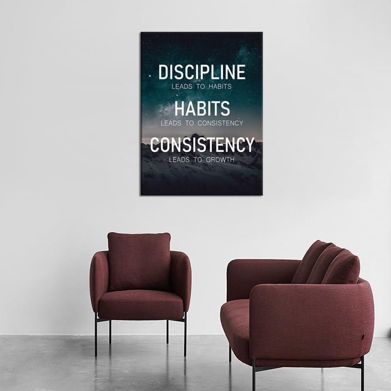 Motivational Poster Discipline Habits Consistency Growth Inspirational Wall Art Canvas Prints Artwork for Office Modern Home Decor Painting Pictures Stretched and Framed Ready to Hang [30''Wx 40''H]