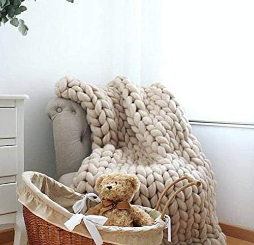 Merino Wool Chunky Knit Throw Blanket, 47x60in, Camel