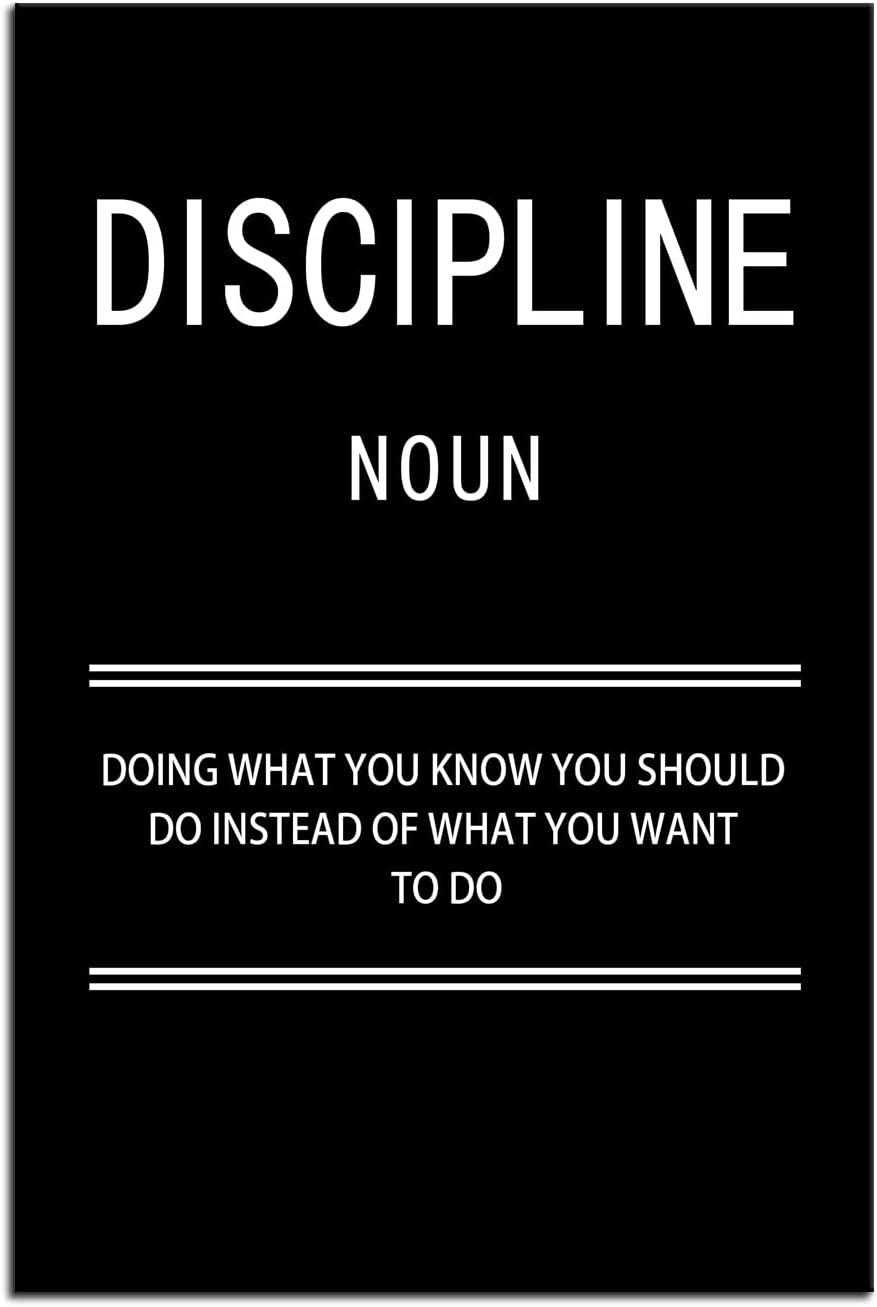 Motivational Discipline Noun Wall Art Poster Inspirational Canvas Positive Wall Art Quotes Discipline Canvas Artwork Picture Print Framed for Home Office Living Room Gym Wall Decor[24''W X 36''H]