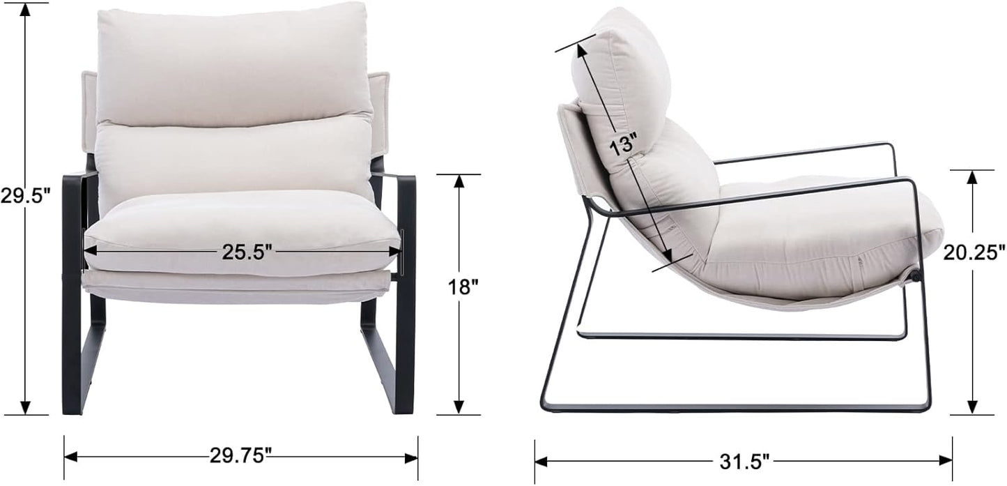 DUOMAY Mid-Century Accent Chair Armchair, Comfy Linen Fabric Leisure Chair Lazy Chair with Metal Leg for Living Room Bedroom Office Apartment, White