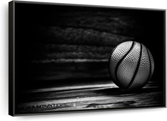 ElephantStock Basketball Wall Art - Horizontal Framed Canvas - 1-Piece Hallway Wall Decor - Photography sports Canvas Print - Black and Gray Decor for Wall - 25" X 17"