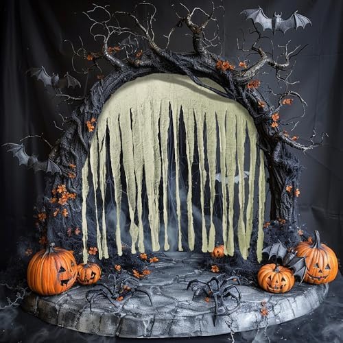 RunNico 2Pcs 85" x 60" Large Halloween Door Curtain Decoration, White Gauze Doorway Curtain, Creepy Cloth Strip Drape for Halloween Horror Theme Party Haunted House Costume Decor