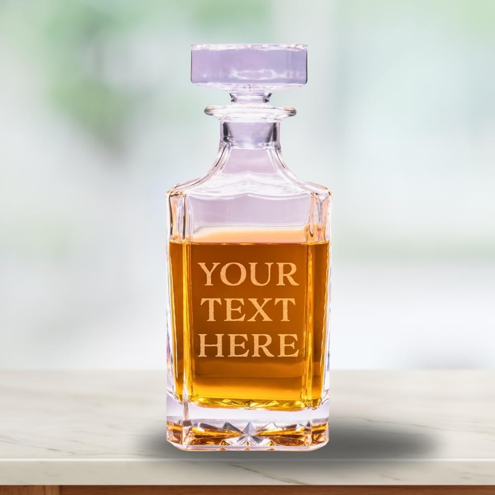 Gifts Inscribed Custom Text Whiskey Decanter Bottle (750 ml) - Personalized Font Glass Liquor Decanter Set - Customized Glassware - Engraved Whisky Glassware Gift for Wedding Anniversary Birthday Dad