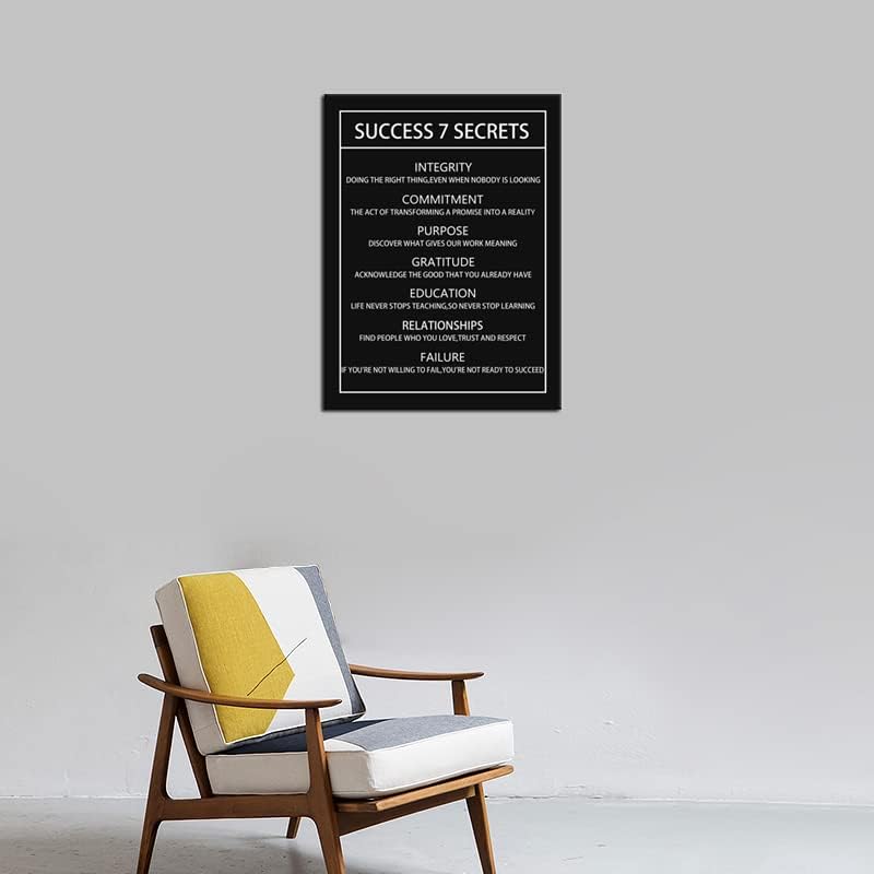 Success 7 Secrets Motivational Canvas Wall Art for Office Inspirational Poster Print Artwork Painting Picture for Framed Home Decoration Living Room Bedroom Ready to Hang [18''W X 24''H]