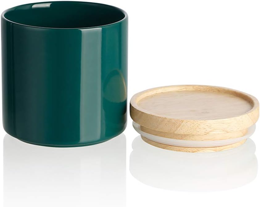 Sweejar Kitchen Canisters Ceramic Food Storage Jar, Stackable Containers with Airtight Seal Wooden Lid for Serving Ground Coffee, Tea, Sugar, Salt and More - 16 Fl Oz (Jade)