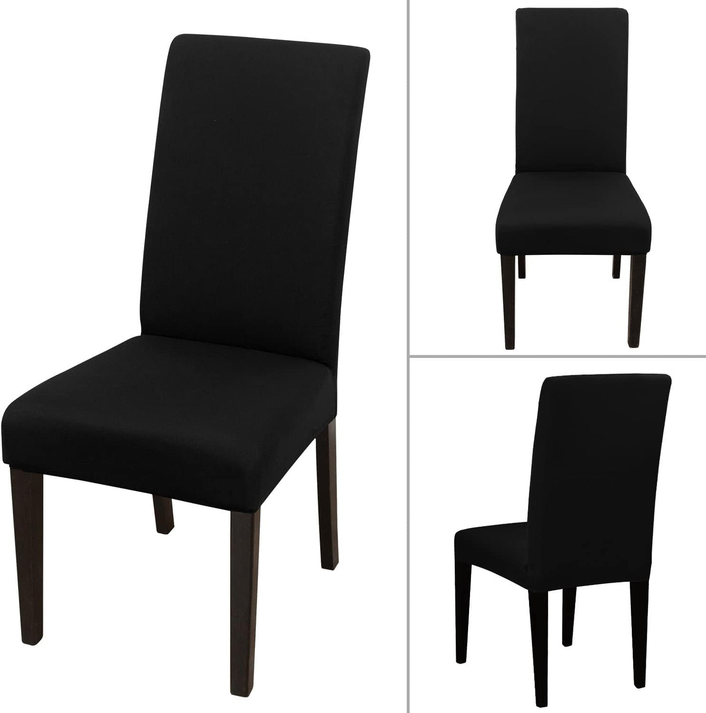 JQinHome 6 Pcs Dining Chair Slipcover,High Stretch Removable Washable Chair Seat Protector Cover for Home Party Hotel Wedding Ceremony (Black)