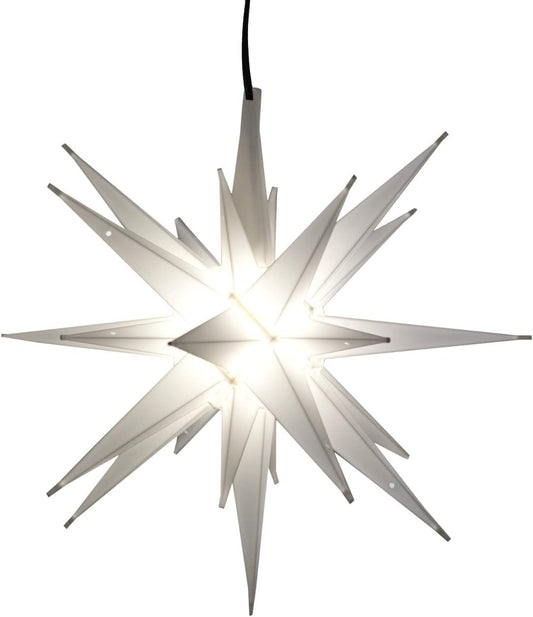 Elf Logic 12" Bright White LED Moravian Star Tree Topper - Hanging Outdoor/Indoor Christmas Tree Star Topper Light - Use as Holiday Decoration, Porch Light, Wedding and Ballroom Venue Decor