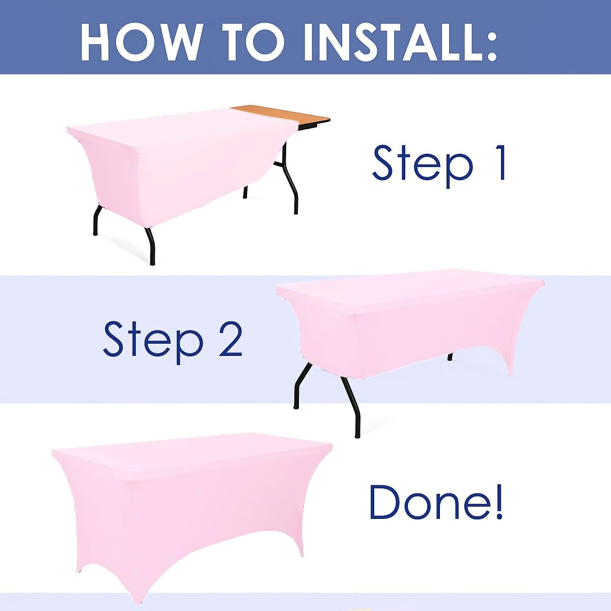 Craft And Party 2 Pack 8ft Light Pink Spandex Tablecloth – Fitted Stretch Cover – Universal Fit for Folding Tables – Wrinkle-Free, Washable – Ideal for Parties, Weddings, Events