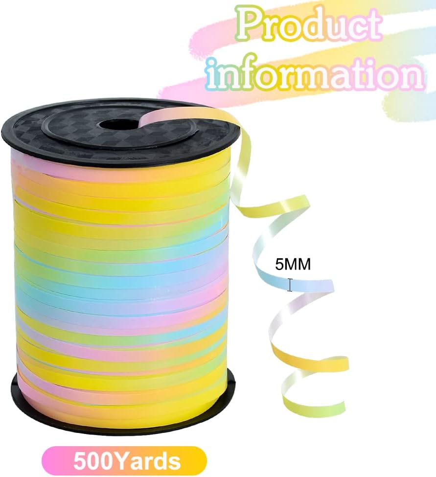 BEISHIDA 500 Yards Rainbow Curling Ribbon Pastel Balloon String, Light Color Balloon Ribbon for Crafts Colorful Crimped Curling Ribbon for Gift Wrapping Party Art Florist Flowers Decoration Supplies