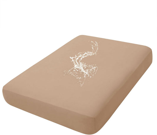 hyha Waterproof Couch Cushion Covers, Stretch Sofa Couch Seat Slipcover for Dog Washable, Non-Slip Waterproof Outdoor Cushion Covers for Patio Furniture Replacement (1 Piece for Medium, Camel)