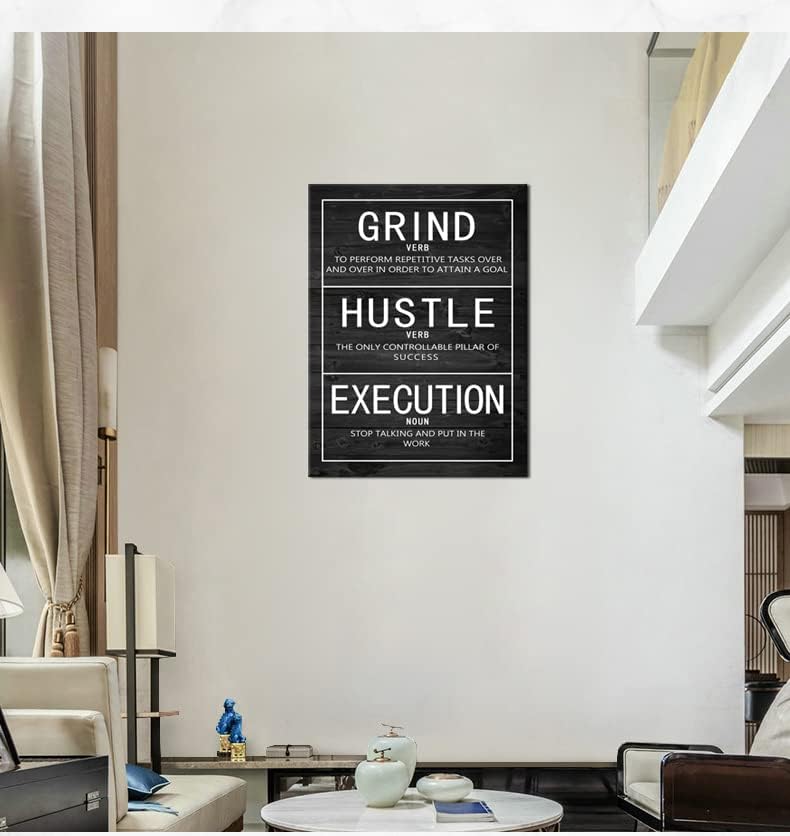 WYJZDZQ8 Grind Hustle Execution Inspirational Posters Motivational Canvas Wall Art Prints Modern Home Decor Painting Artwork for Living Room Office Stretched and Framed Ready to Hang [30''W x 40''H]