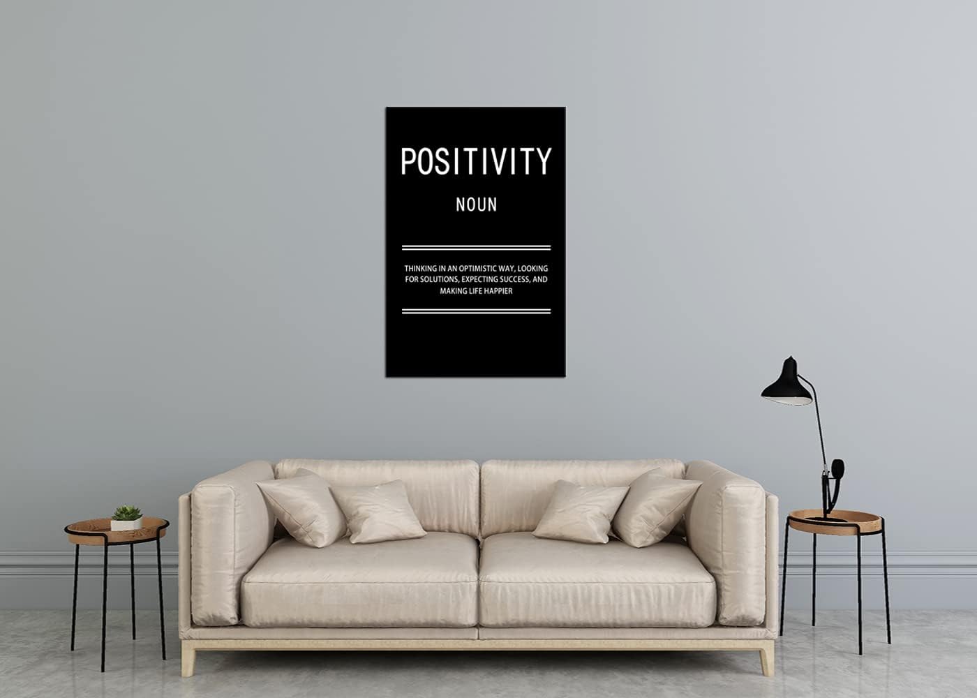 Positivity Noun Inspirational Quotes Wall Art Motivational Canvas Painting Poster Prints Wall Pictures for Living Room Home Decor Office Framed Ready to Hang [24''W x 36''H]