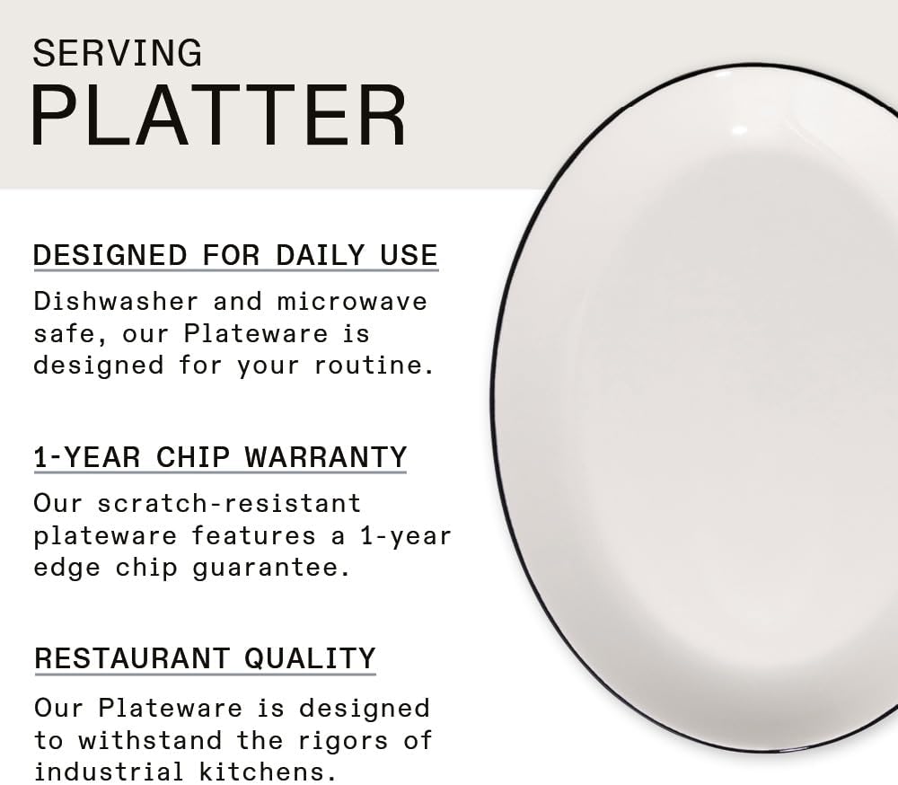 Made In Cookware - Serving Platter - White With Black Rim - Porcelain - Crafted in England