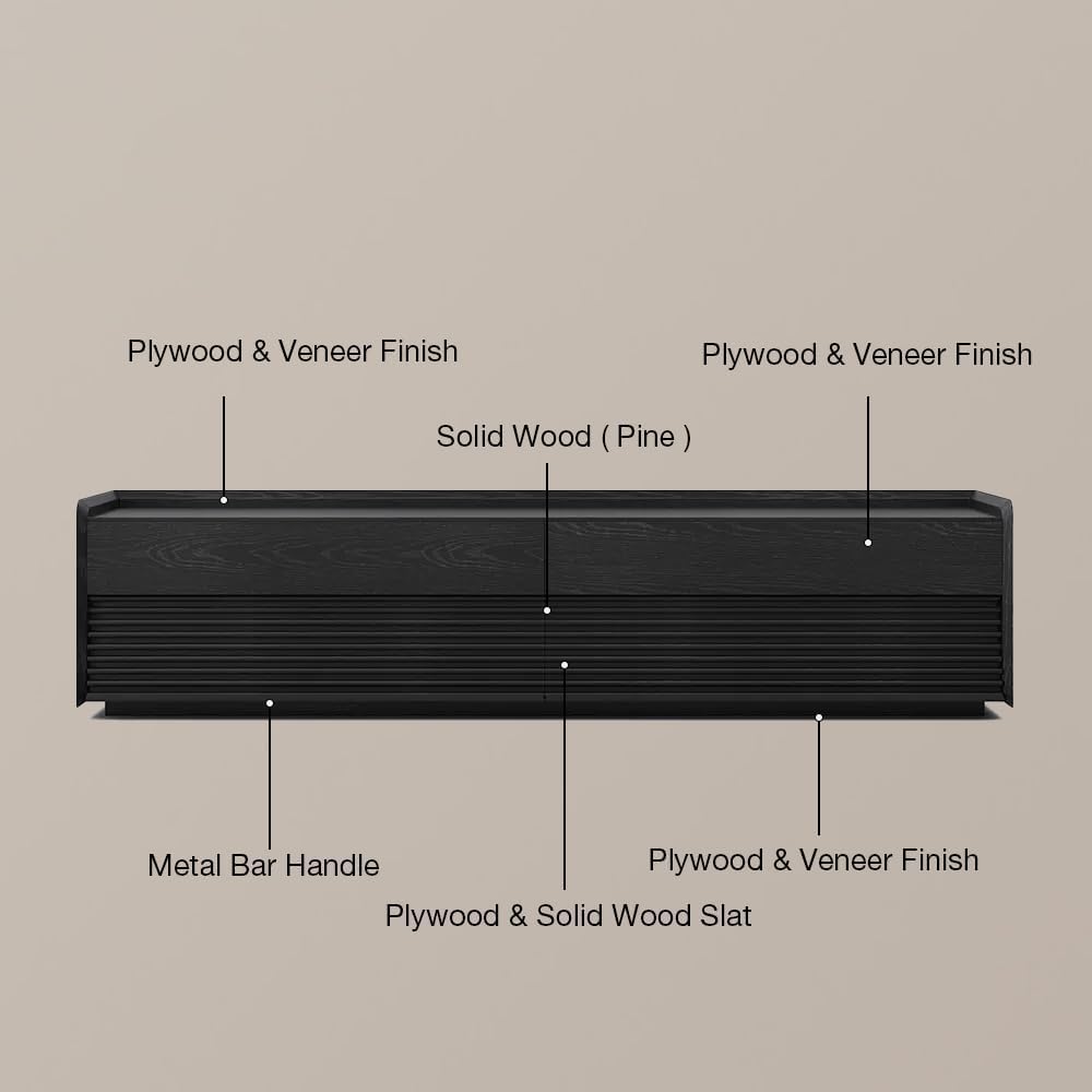 POVISON Fully-Assembled Mid Century Modern TV Stand, 70.87" Entertainment Center with LED Light, Black Walnut Solid Wood TV Console for Living Room, TV Stand with Storage