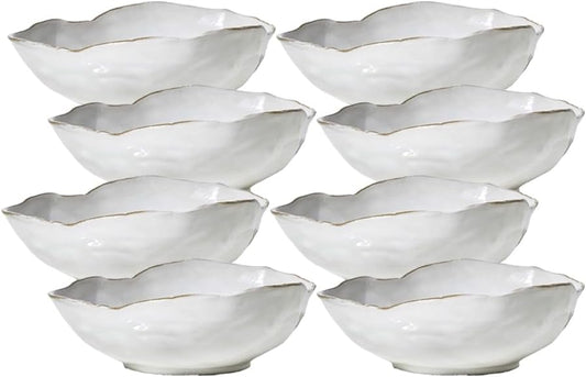 Serene Spaces Living Extra Large Free-Form Edge Glazed Ceramic Bowl - Fruit Basket, Dinnerware, Centerpiece for Weddings, Events, 10.5" Long, 8" Wide and 3.5" Tall, Set of 8