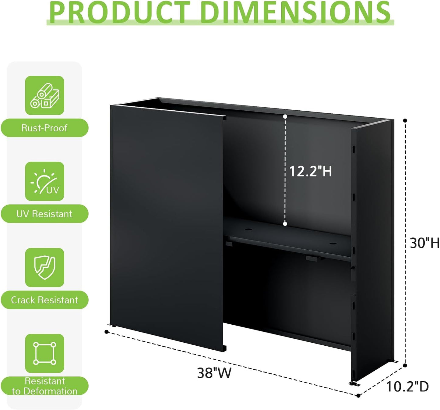Planter Box Outdoor 38"W x 10.2"D x 30"H- Tall Rectangular Planters for Outdoor Patio/Porch, All-Weather with Anti-dumping Kit, Durable Galvanized Steel, Modern Design for Plants, Flower,Garden