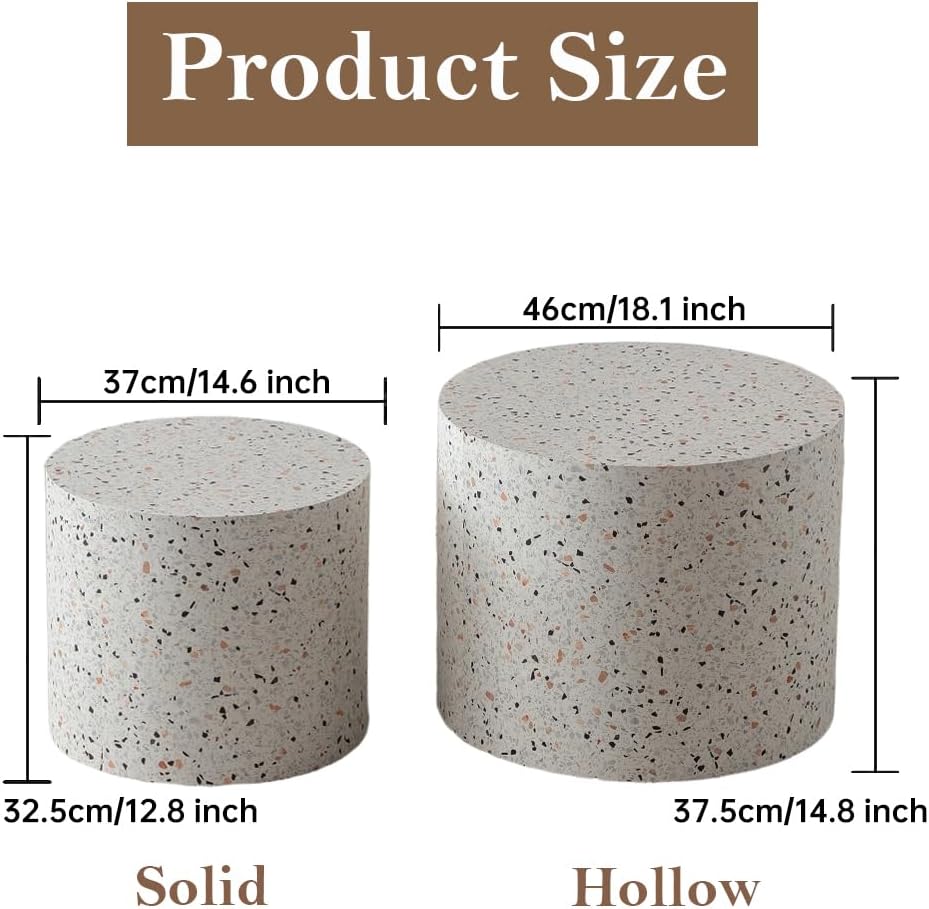 Round Nesting Coffee Table Set of 2 Modern Small Coffee Table Round End Table Small Side Table Circle Coffee Tables Circular Nested Coffee Tables for Living Room (Grey)