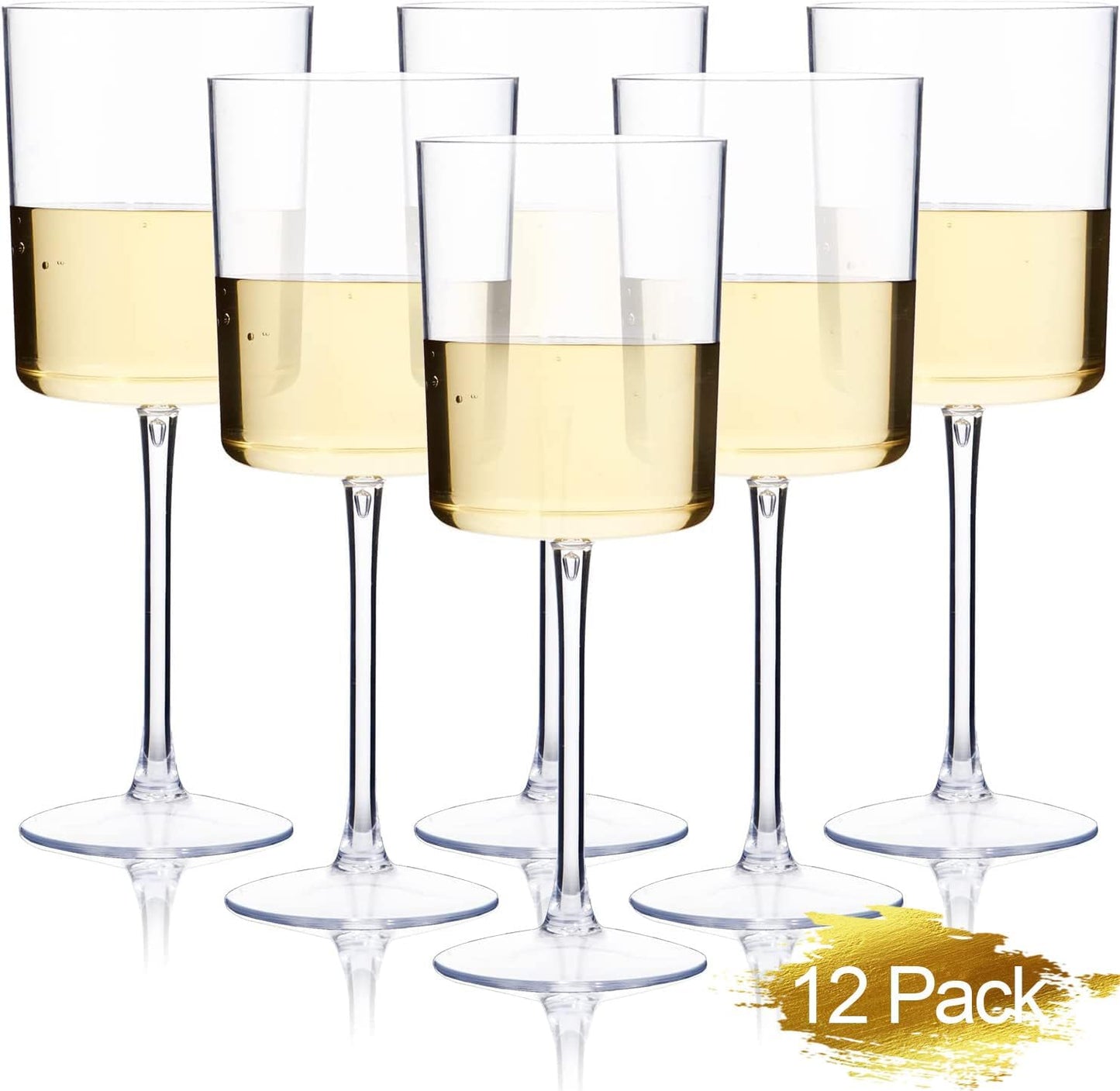 Ciaell 12 Pack Clear Plastic Wine Glasses - 10 Oz Disposable Wine Glasses with Stem for Parties & Weddings & Poolside & Outdoors & Camping