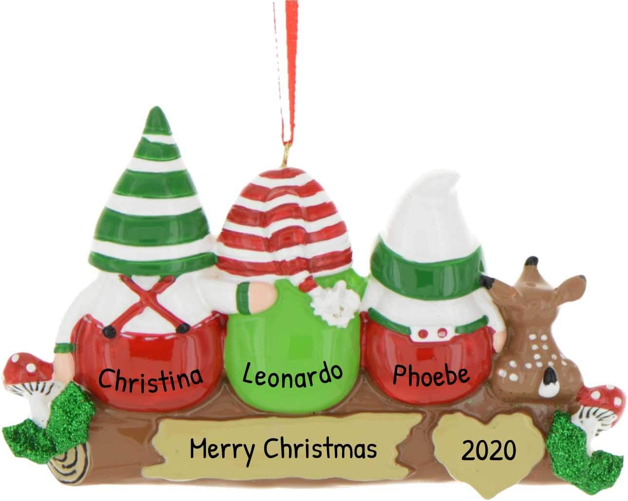 3D Gnome Family of 3 Christmas Ornament 2025 Personalized Family Christmas Ornaments 2025 | Gnomes Log Mushrooms, Deer Personalized Tree Ornaments Customizable Gifts Woodland Gnomes of Three Ornament