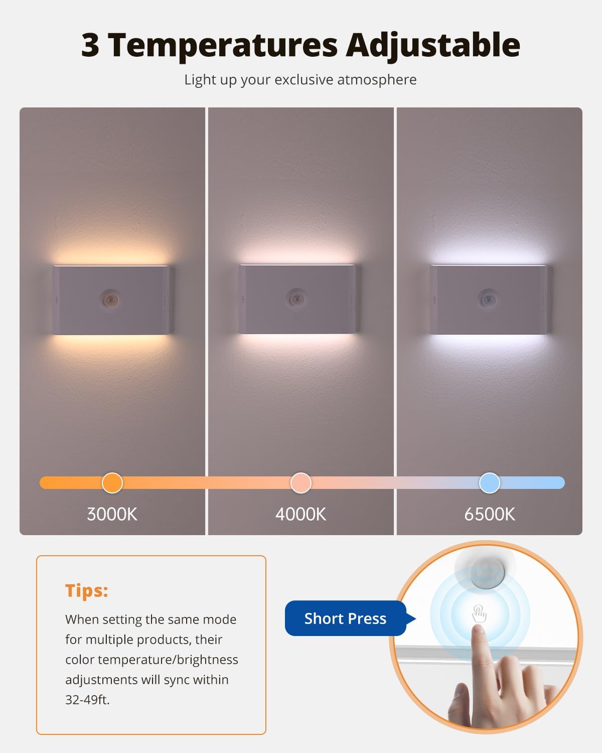 wowatt Rechargeable Motion Sensor Night Light, White Automatic Lights with Magnetic Mount, Dimmable Stair Lights Indoor for Stairway, Hallway, Kitchen, Bathroom(3 Packs)