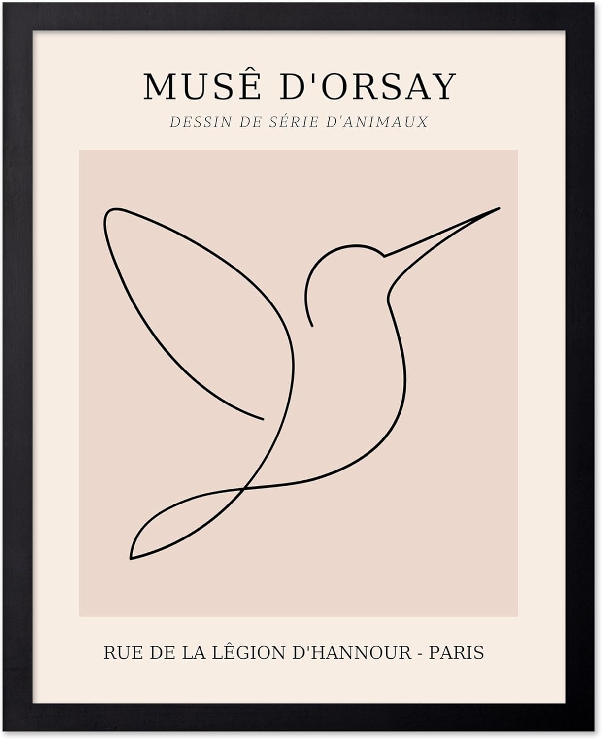 Poster Master Vintage Poster - Retro One Line Hummingbird Drawing Print - Bird Line Art - Minimal Gift for Him, Her, Animal Lover - Abstract Decor for Home, Office, 8x10 Black Framed