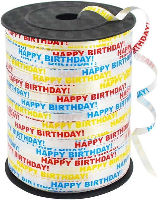 BEISHIDA 500 Yards Happy Birthday Printed Crimped Curling Ribbon Balloon String Roll Gift Wrapping Ribbon for Party Festival Art Craft Decor Florist Flowers Decoration Supplies