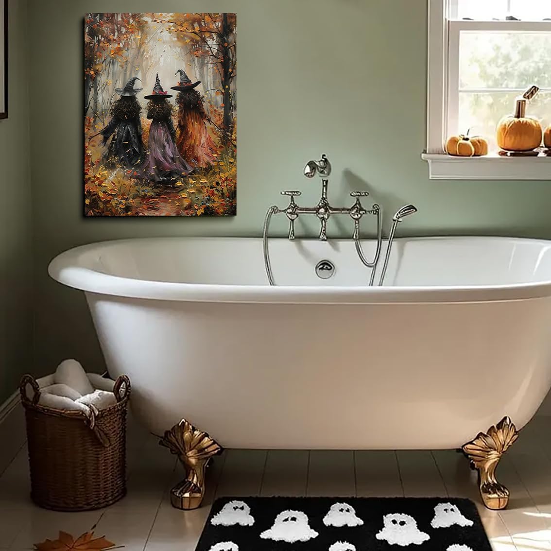 Vintage Three Witches In The Forest Painting Witch Print Witchy Canvas Print Halloween Wall Art Halloween Decor Witch Poster Dark Academia Gothic Room Decor for Bedroom 20x30in Large Frame Wall Art