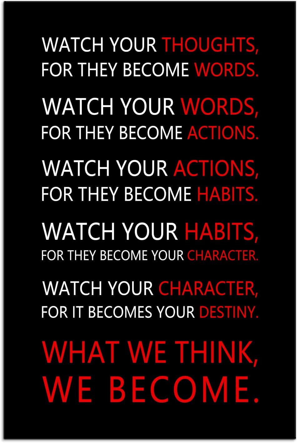 Watch Your Thoughts Inspirational Wall Art Motivational Canvas Painting Inspiring Quotes Posters Prints Artwork Living Room Home Office Classroom Decor Framed Ready to Hang [12''W x 18''H]