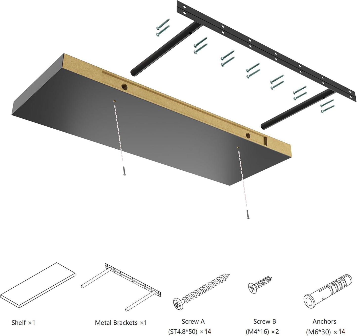 Large Floating Shelves for Wall Set of 2 Wooden Wall Shelves 24 in x 12.75 in x 2 inRoom Decor Long Shelf with Invisible Wall Mount Bracket for Bedroom Kitchen Living Room Black