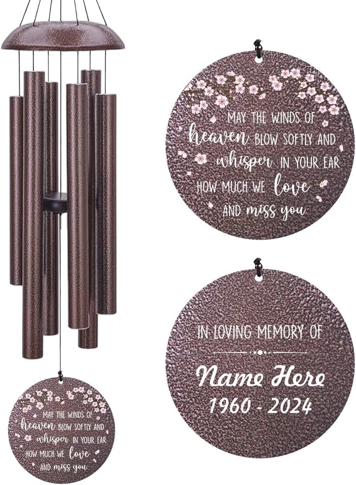 Personalized Wind Chimes, Peach Blossom Sympathy Wind Chime, in Loving Memory for Loss of Loved Dad/Mom, Large Commemorative Sympathy Bereavement Condolences Gifts for Funeral