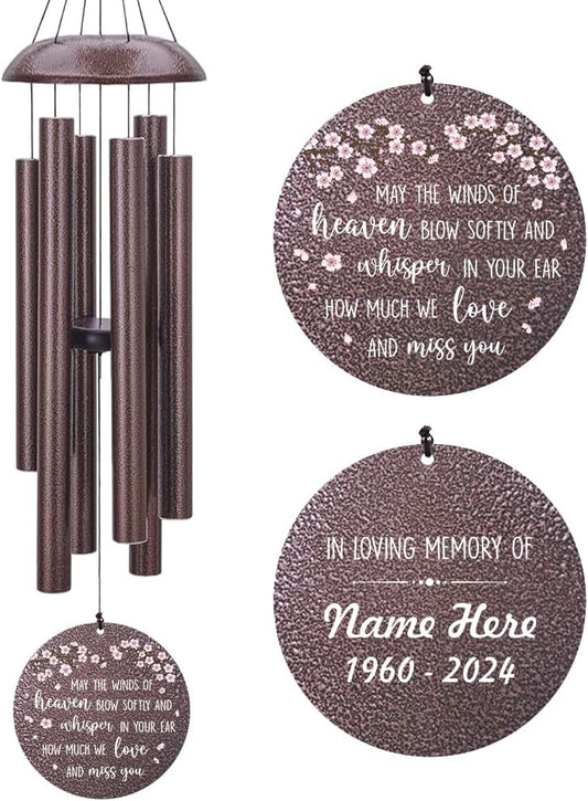 Personalized Wind Chimes, Peach Blossom Sympathy Wind Chime, in Loving Memory for Loss of Loved Dad/Mom, Large Commemorative Sympathy Bereavement Condolences Gifts for Funeral