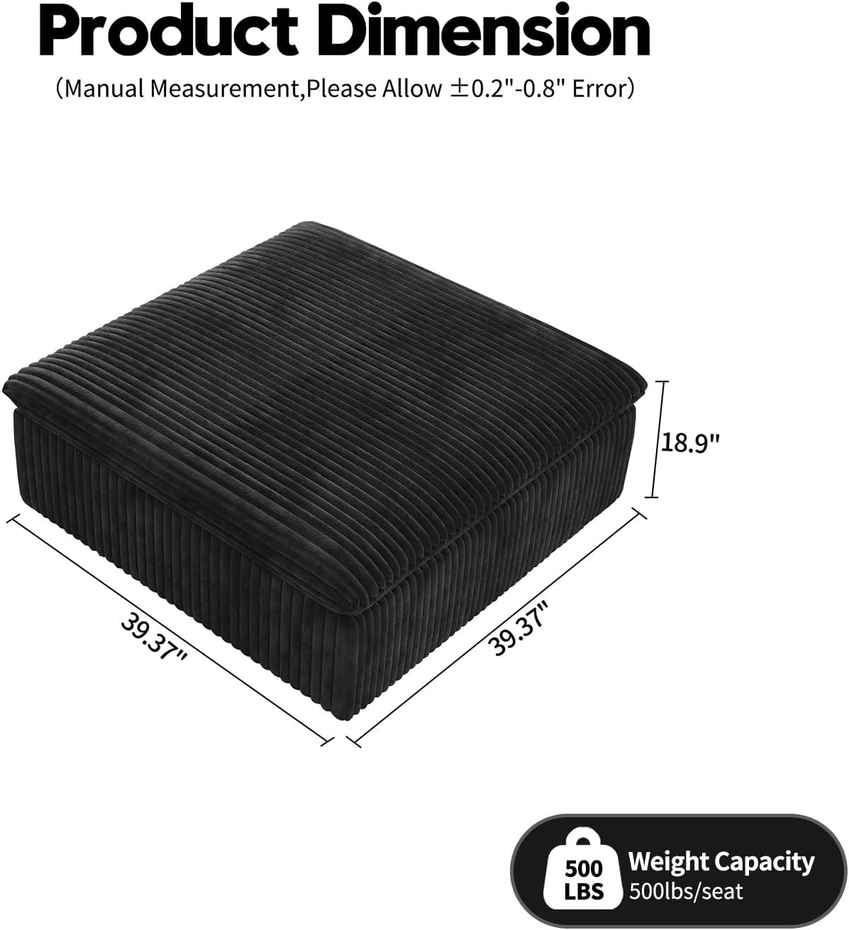 Modern Down Filled Sigle Middle Seat, Cloud Modular Sectional Sofa, Contemporary American Wide Deep Seat Couches for Living Room Apartment and Bedroom,No Assembly Required,Black