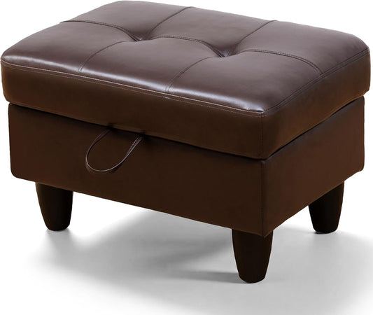 Ottoman Rectangular Storage Ottoman Bench, Faux Leather Footrest, Coffee Table, Stool Footstool with Hinged Lid for Living Room, Bedroom, Entryway, Brown, 28.5"x19"x17.5"
