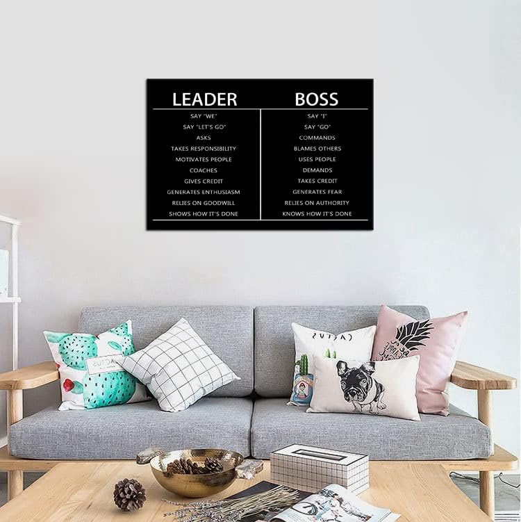 Leader Boss Difference Inspirational Wall Art for Office Motivational Black Positive Guide Canvas Poster Painting Prints Wall Pictures for Living Room Home Decor Framed Artwork [24''W x 36''H]