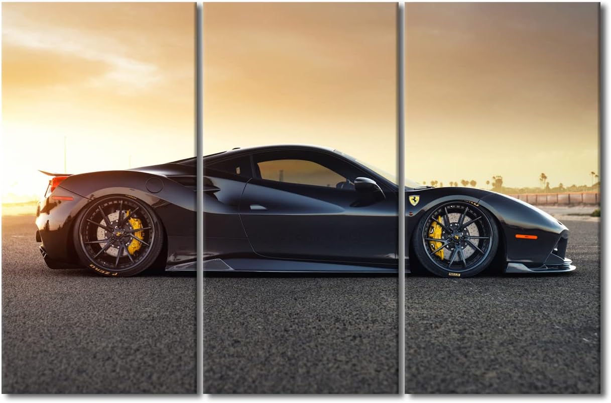 TUMOVO Supercar Wall Art for Men Boys Bedroom Speedy Car Canvas Art Wall Decor Black Sports Car Modern Wall Art Pictures for Living Room Artwork Paintings Giclee Framed Ready to Hang, 60" Wx40 H